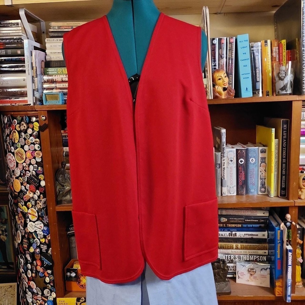 Vintage red long‎ vest with pockets.
